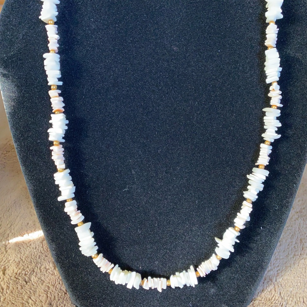 Puka shell necklace. Approximately 24 inch pink and white. Vintage.